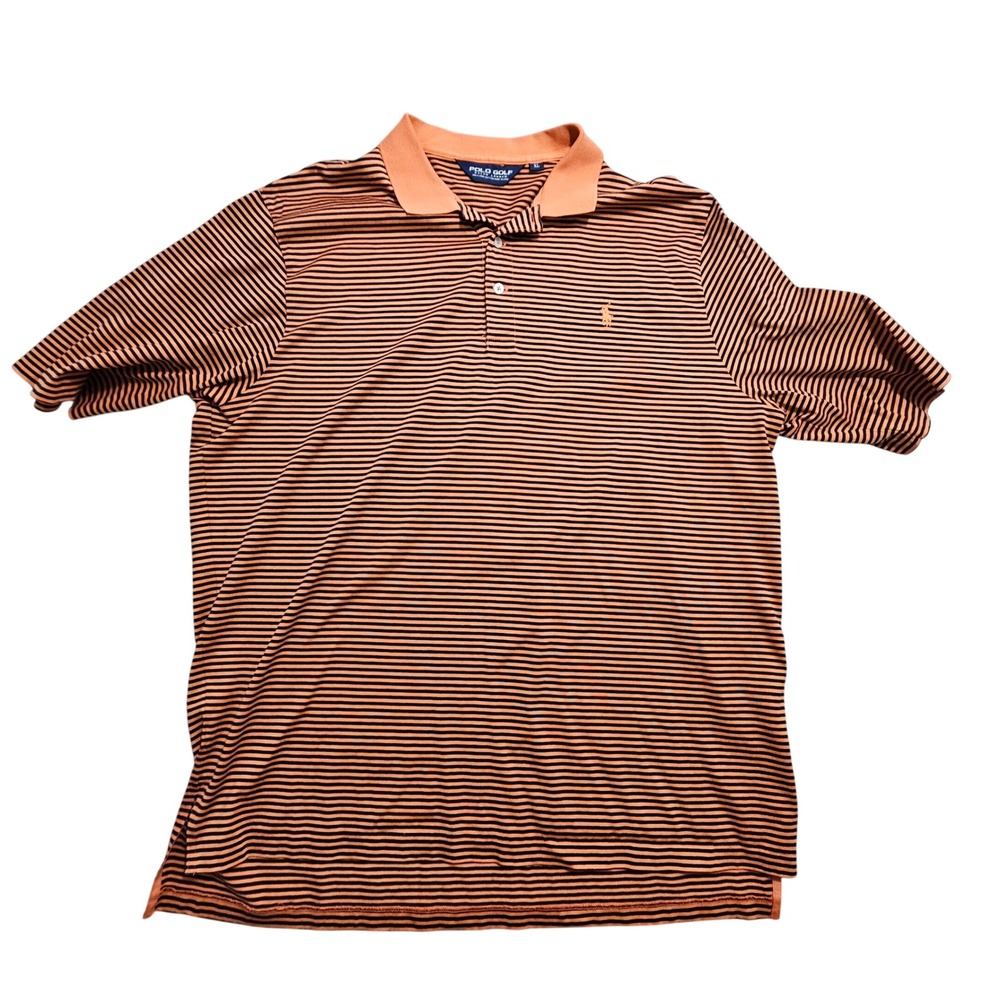Polo Golf Ralph Lauren Mens XL Orange Black Striped Pima Cotton Polo Shirt MW9